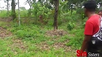 Two Brothers Engage In Sexual Activity With Two African American Sisters On A Farm In Public