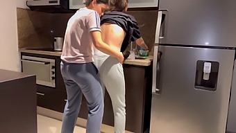 Aroused Wife Climaxes In The Kitchen As She Is Vigorously Penetrated While Doing Dishes, Before Her Stepmother Arrives