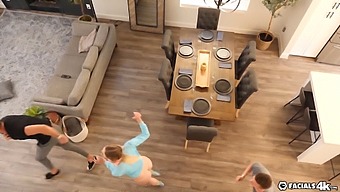 A Stunning Gamer Girl Enjoys A Rough Threesome With Facial Cumshots